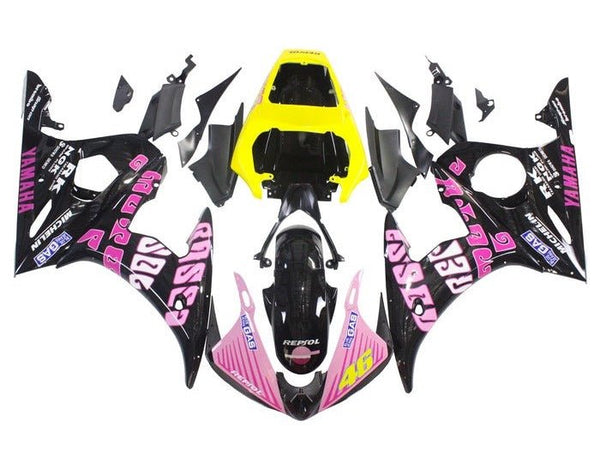 Yamaha YZF-R6 Fairings (2003-2004) Black, Pink, Yellow, Rossi at KingsMotorcycleFairings.com
