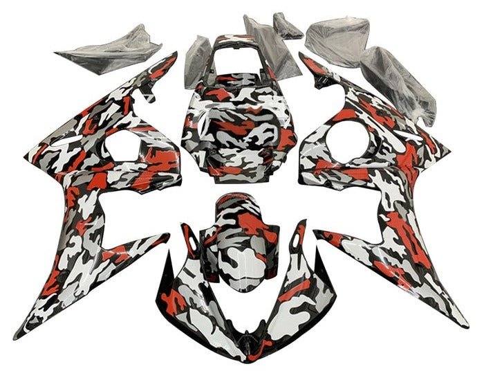 Yamaha YZF-R6 Fairings (2003-2004) Black, Red, Gray Camouflage at KingsMotorcycleFairings.com