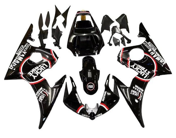 Yamaha YZF-R6 Fairings (2003-2004) Black, Red, White Lucky Strike at KingsMotorcycleFairings.com