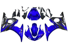 Yamaha R6 Fairings (2003-2004) Blue, Black Flames at KingsMotorcycleFairings.com