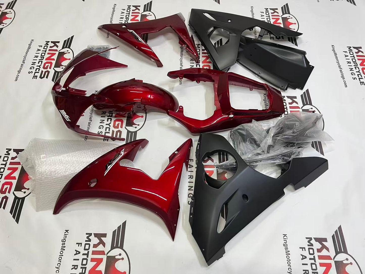 Yamaha YZF-R6 Fairings (2003-2004) Dark Red, Flat Black from KingsMotorcycleFairings.com