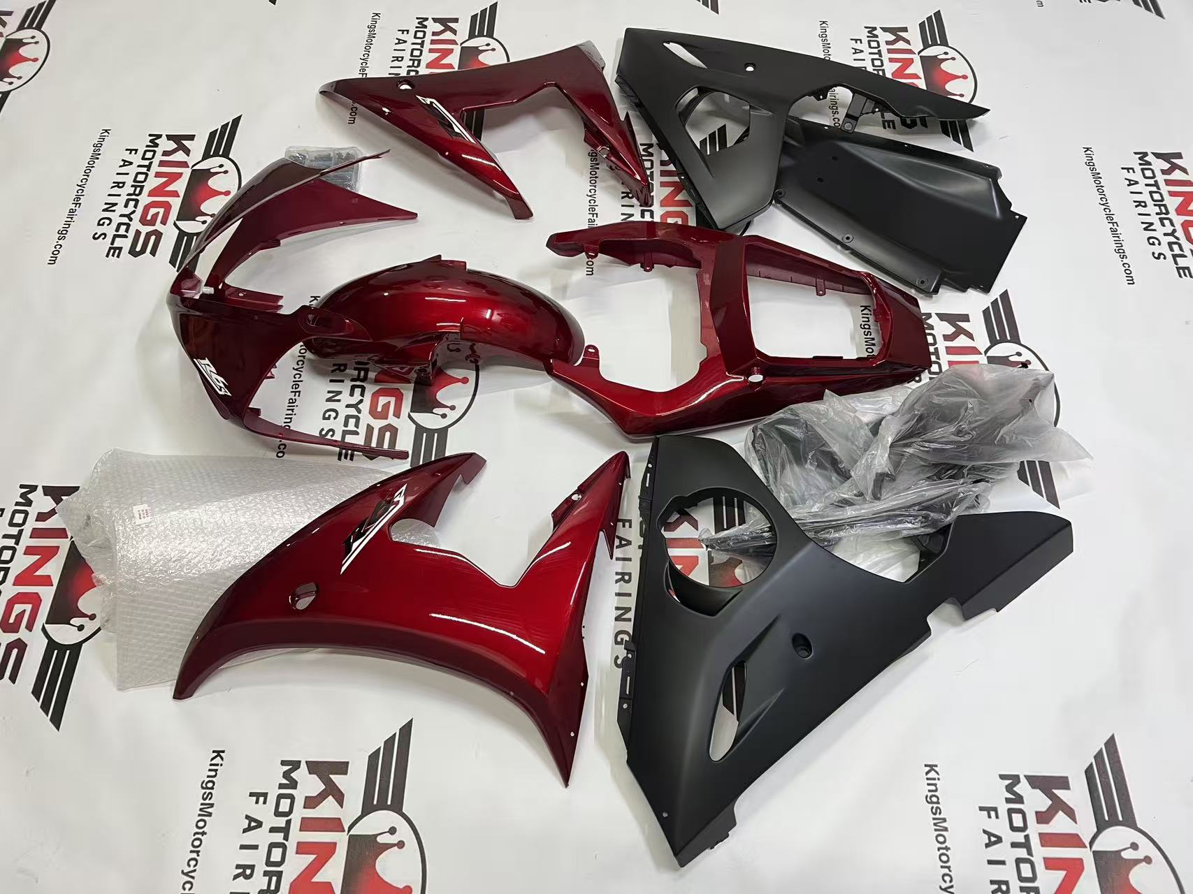 Yamaha YZF-R6 Fairings (2003-2004) Dark Red, Flat Black from KingsMotorcycleFairings.com