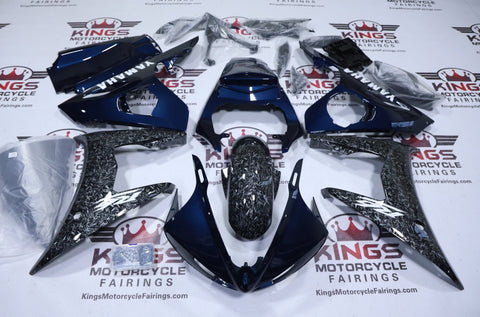 Yamaha YZF-R6 Fairings (2003-2004) Faux Forged Carbon Fiber, Dark Blue at KingsMotorcycleFairings.com