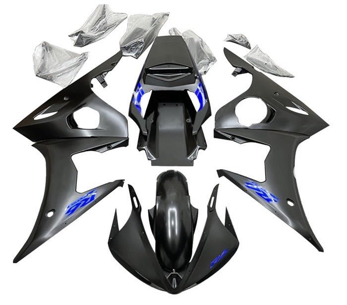 Yamaha R6 Fairings (2003-2004) Matte Black, Blue at KingsMotorcycleFairings.com