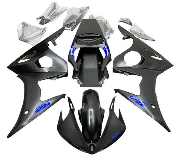 Yamaha YZF-R6 Fairings (2003-2004) Matte Black, Blue at KingsMotorcycleFairings.com