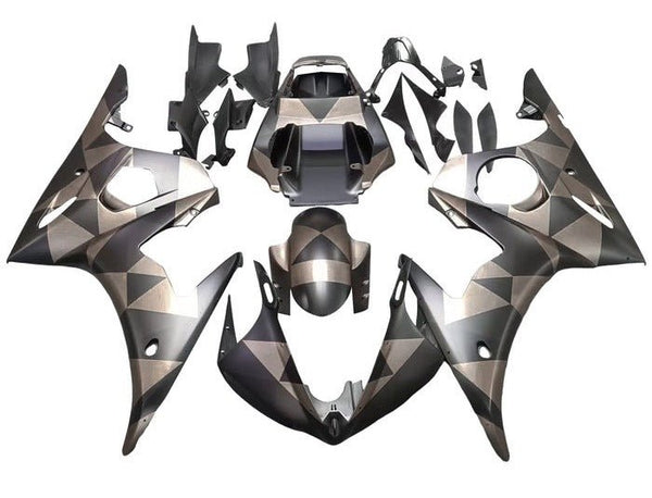 Yamaha YZF-R6 Fairings (2003-2004) Matte Black, Gray, Geometric at KingsMotorcycleFairings.com