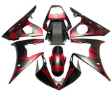 Yamaha R6 Fairings (2003-2004) Matte Black, Matte Red Geometric at KingsMotorcycleFairings.com