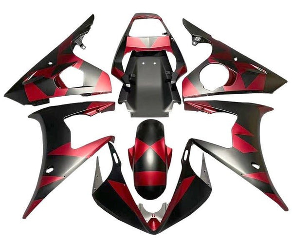 Yamaha YZF-R6 Fairings (2003-2004) Matte Black, Matte Red Geometric at KingsMotorcycleFairings.com