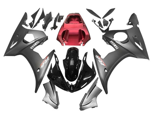 Yamaha YZF-R6 Fairings (2003-2004) Matte Black, Matte Red, Gloss Black at KingsMotorcycleFairings.com
