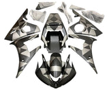 Yamaha R6 Fairings (2003-2004) Matte Black, Silver, Geometric at KingsMotorcycleFairings.com