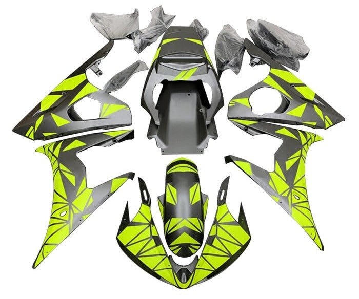 Yamaha YZF-R6 Fairings (2003-2004) Matte Silver, Yellow, Geometric at KingsMotorcycleFairings.com