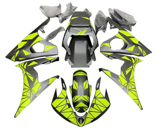 Yamaha YZF-R6 Fairings (2003-2004) Matte Silver, Yellow, Geometric at KingsMotorcycleFairings.com