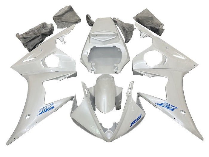 Yamaha R6 Fairings (2003-2004) Pearl White, Blue at KingsMotorcycleFairings.com