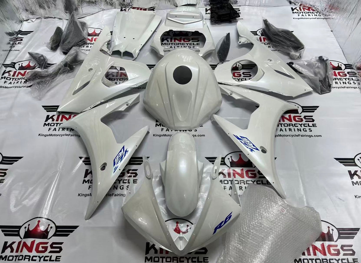Yamaha YZF-R6 Fairings (2003-2004) White Pearl, Blue from KingsMotorcycleFairings.com