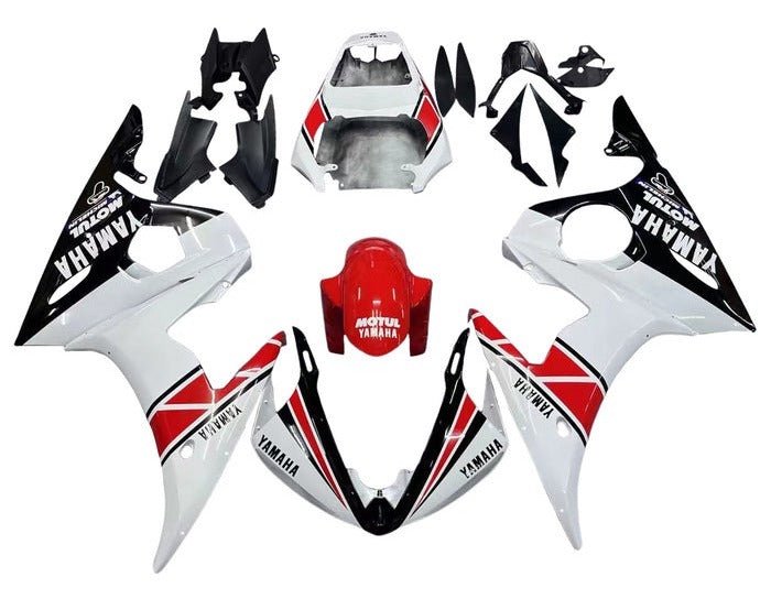 Yamaha R6 Fairings (2003-2004) White, Black, Red Stripe at KingsMotorcycleFairings.com