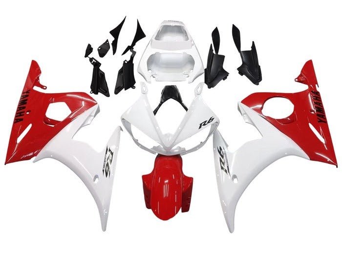 Yamaha R6 Fairings (2003-2004) White, Red at KingsMotorcycleFairings.com