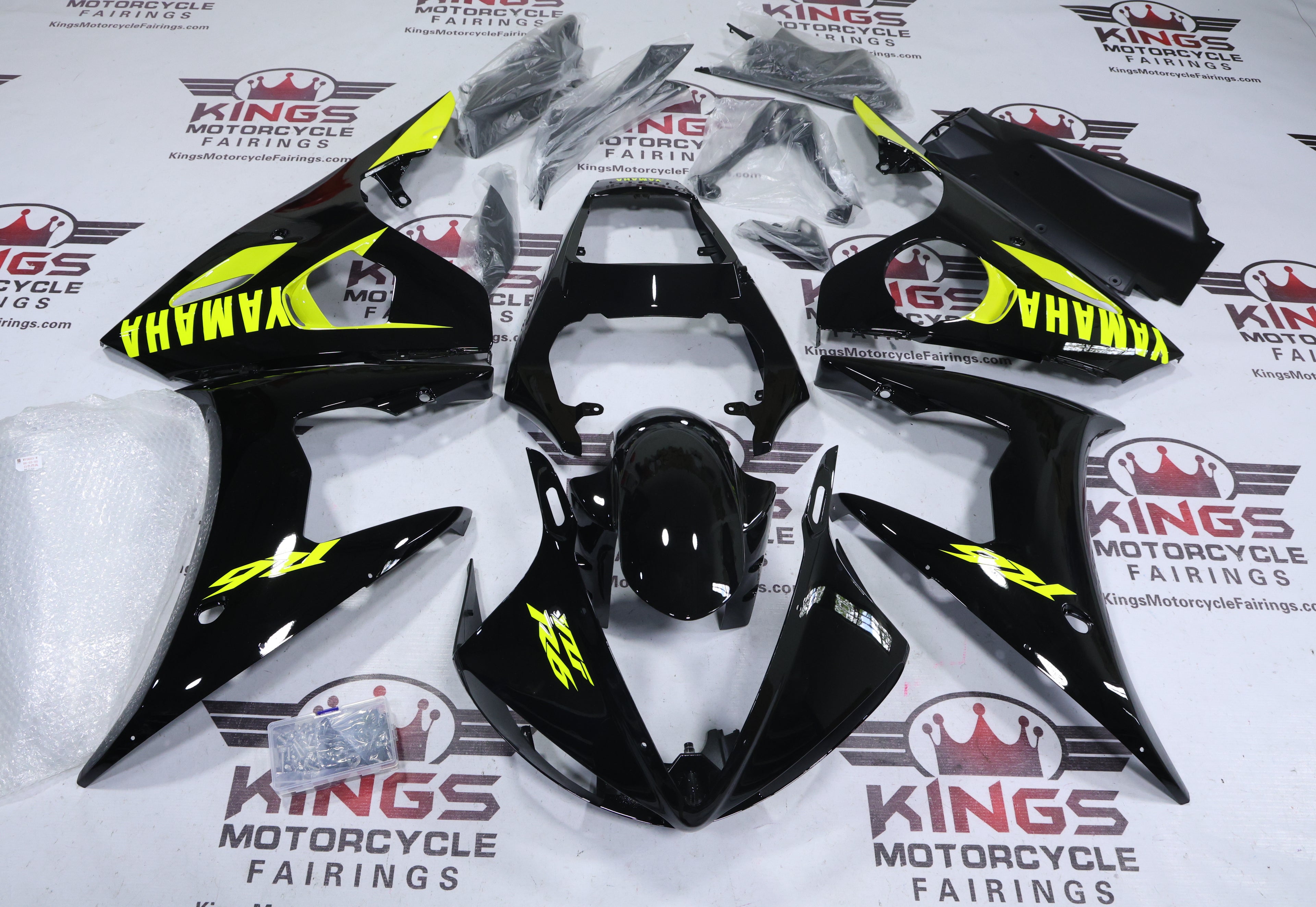 Yamaha YZF-R6 Fairings (2005) Black, Neon Yellow from KingsMotorcycleFairings.com