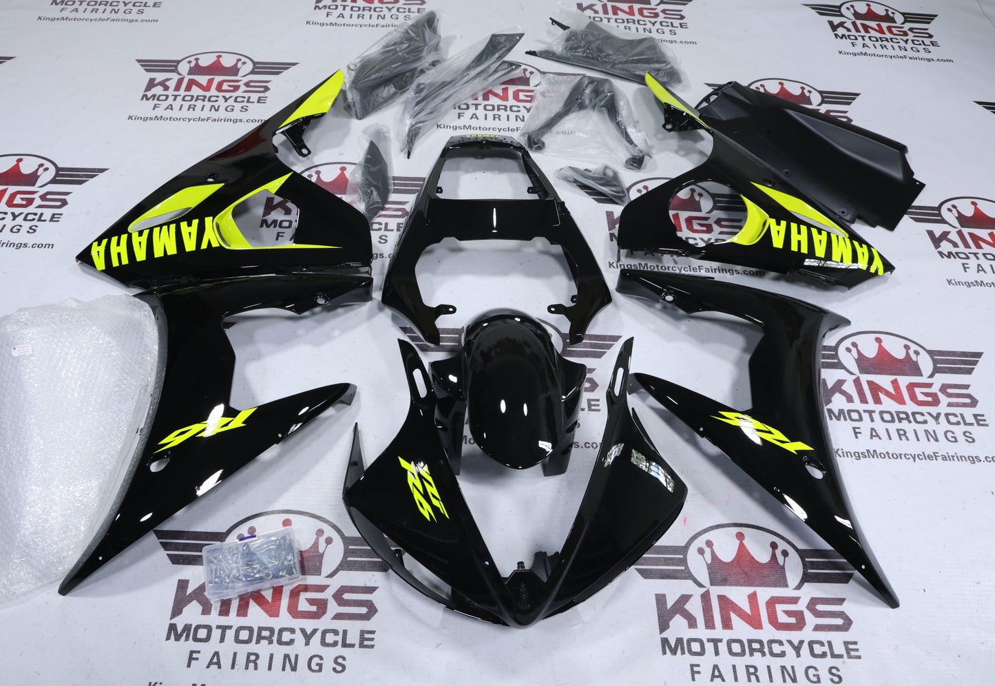 Yamaha YZF-R6 Fairings (2005) Black, Yellow from KingsMotorcycleFairings.com