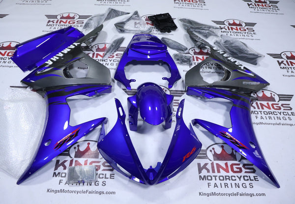 Yamaha YZF-R6 Fairings (2005) Blue, Gray Flames at KingsMotorcycleFairings.com
