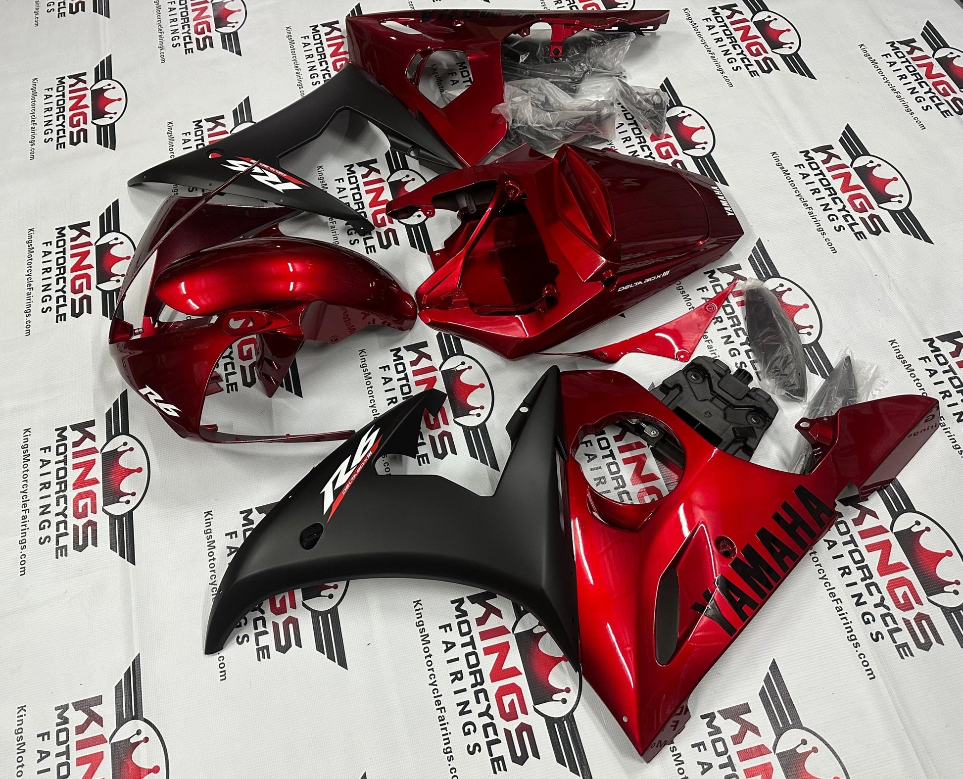 Yamaha R6 Fairings (2005) Dark Red, Matte Black at KingsMotorcycleFairings.com
