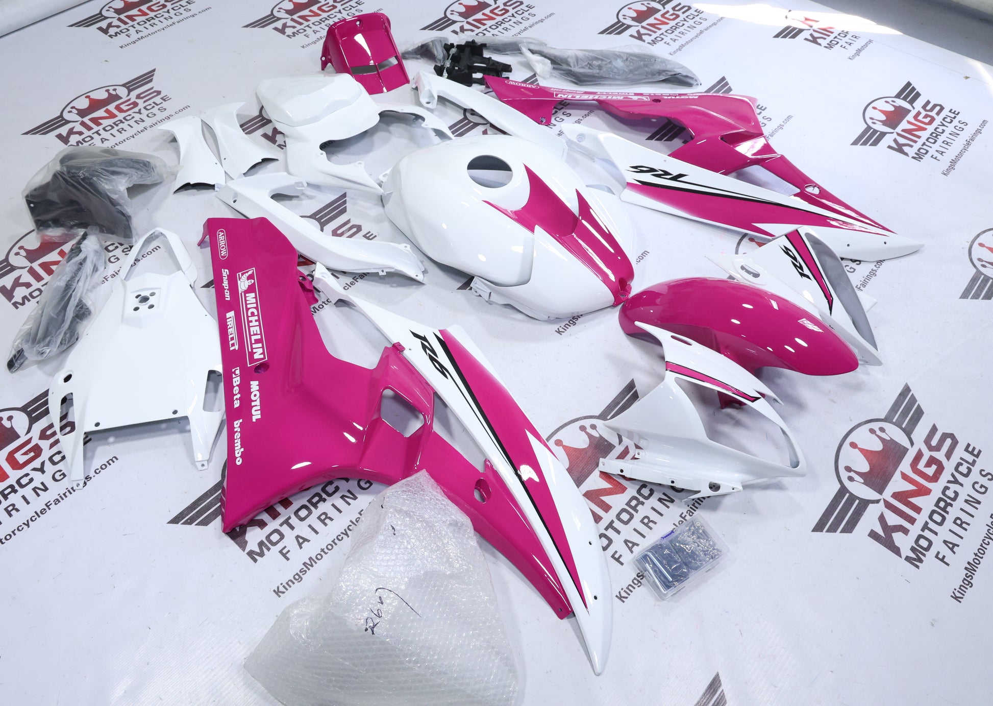Yamaha YZF-R6 Fairings (2006-2007) Pink, White from KingsMotorcycleFairings.com