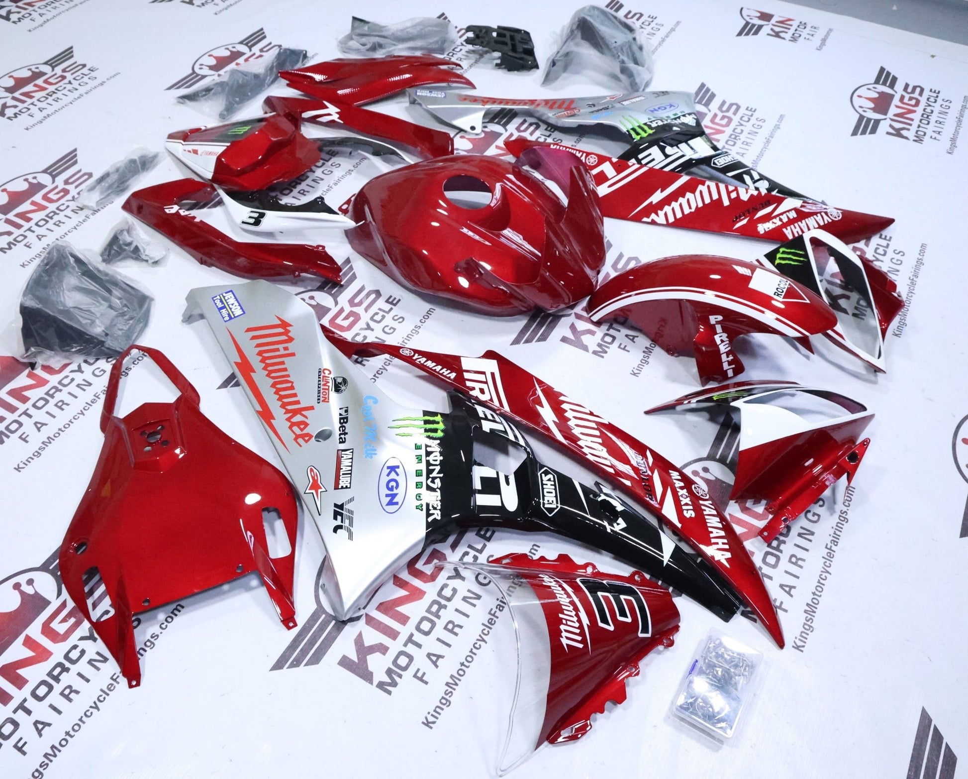 Yamaha YZF-R6 Fairings (2006-2007) Red, White Milwaukee from KingsMotorcycleFairings.com