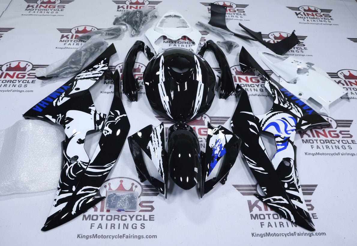 Yamaha YZF-R6 Fairings (2008-2016) Black, White, Blue Japanese Geisha at KingsMotorcycleFairings.com