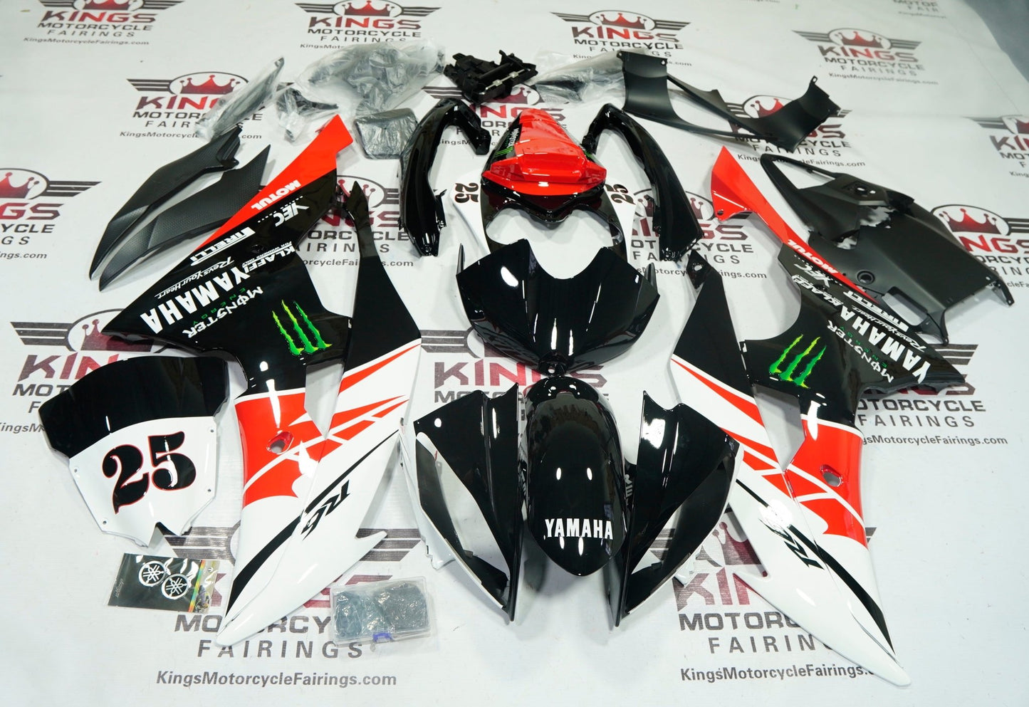 Yamaha YZF-R6 Fairings (2008-2016) Black, White, Red Monster at KingsMotorcycleFairings.com
