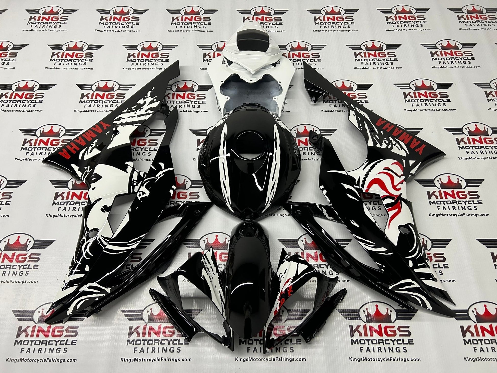 Yamaha YZF-R6 Fairings (2008-2016) Black, White, Red, Japanese Geisha at KingsMotorcycleFairings.com