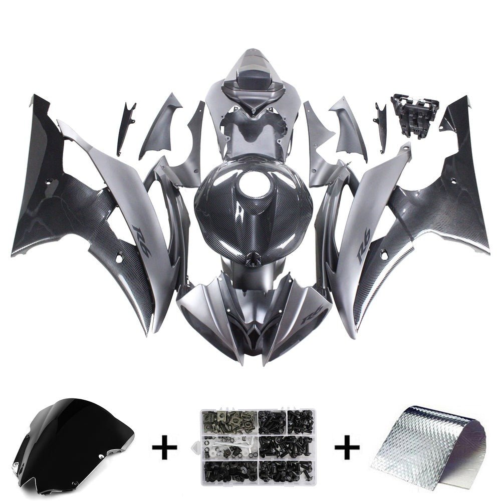 Yamaha R6 Fairings (2008-2016) Faux Carbon Fiber, Matte Silver at KingsMotorcycleFairings.com