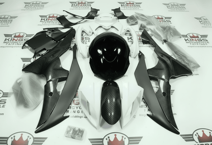 Yamaha YZF-R6 Fairings (2008-2016) Faux Carbon Fiber, White, Black at KingsMotorcycleFairings.com