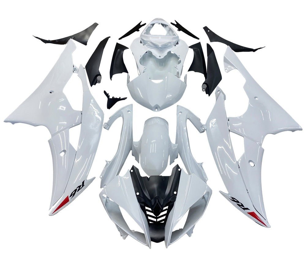 Yamaha YZF-R6 Fairings (2008-2016) Gloss White, Red Triangle at KingsMotorcycleFairings.com