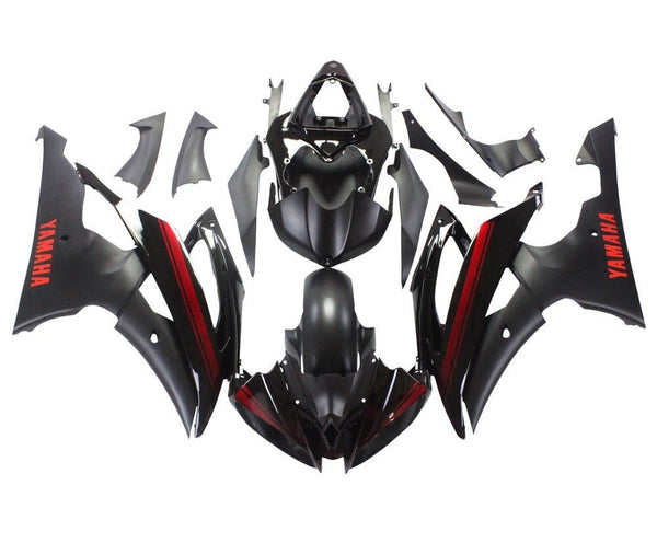 Yamaha YZF-R6 Fairings (2008-2016) Matte Black, Gloss Black, Red Stripe at KingsMotorcycleFairings.com