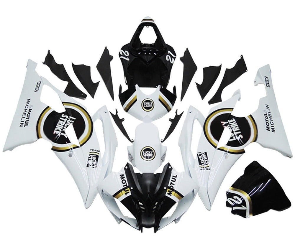 Yamaha R6 Fairings (2008-2016) White, Gold, Black Lucky Strike at KingsMotorcycleFairings.com