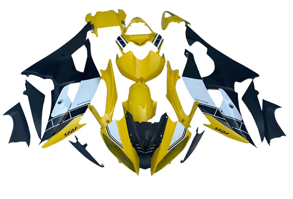 Yamaha YZF-R6 Fairings (2008-2016) Yellow, Black, White Stripe at KingsMotorcycleFairings.com