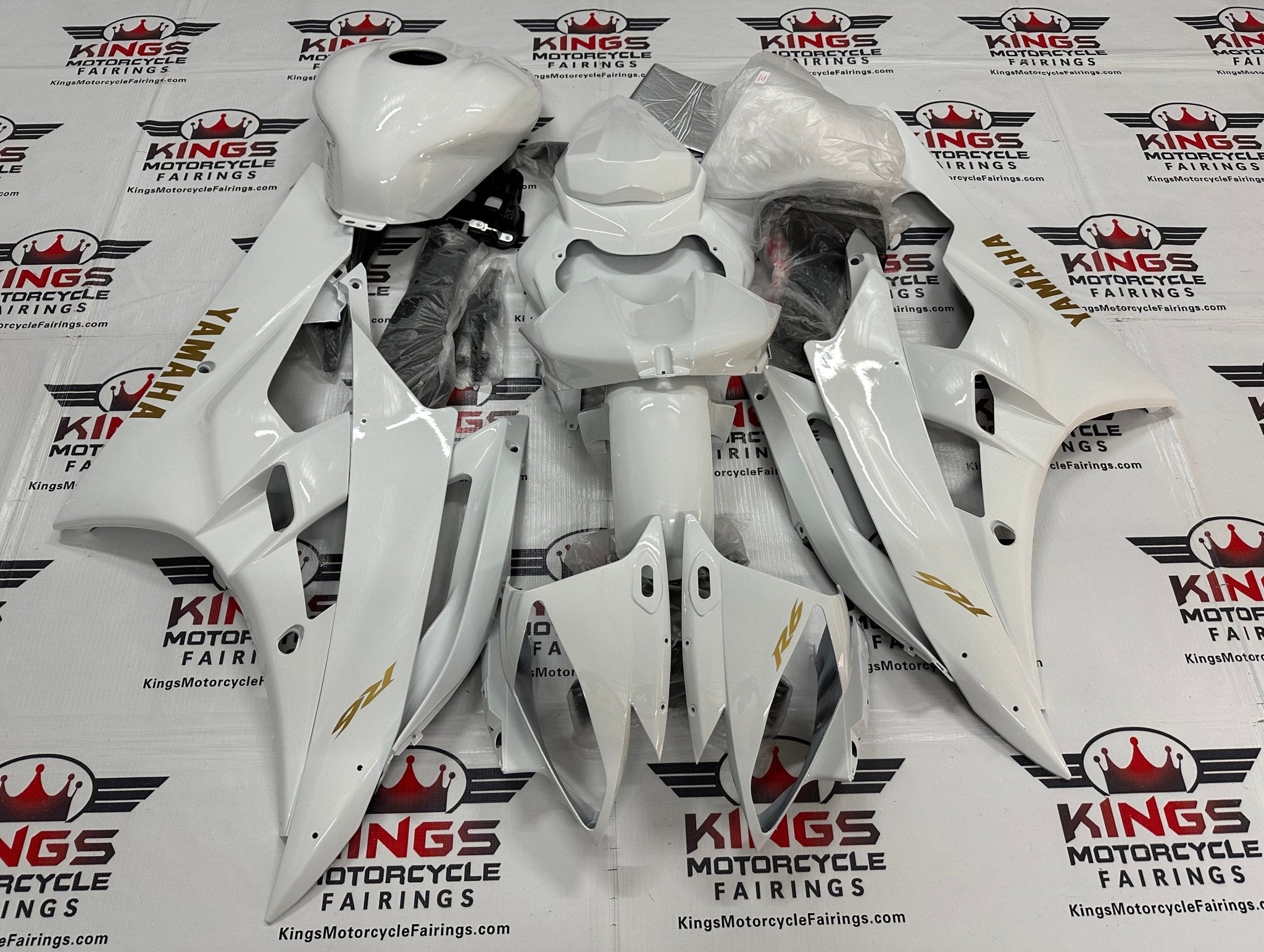 Yamaha YZF-R6 (2006-2007) White & Gold Fairings at KingsMotorcycleFairings.com