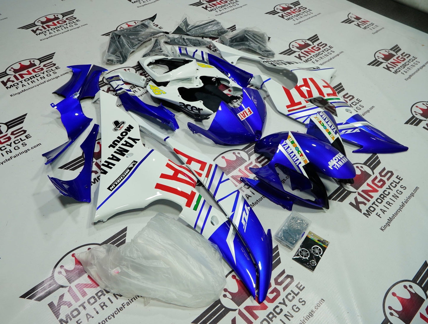 Yamaha YZF-R6 (2008-2016) Blue, White & Red FIAT Fairings at KingsMotorcycleFairings.com