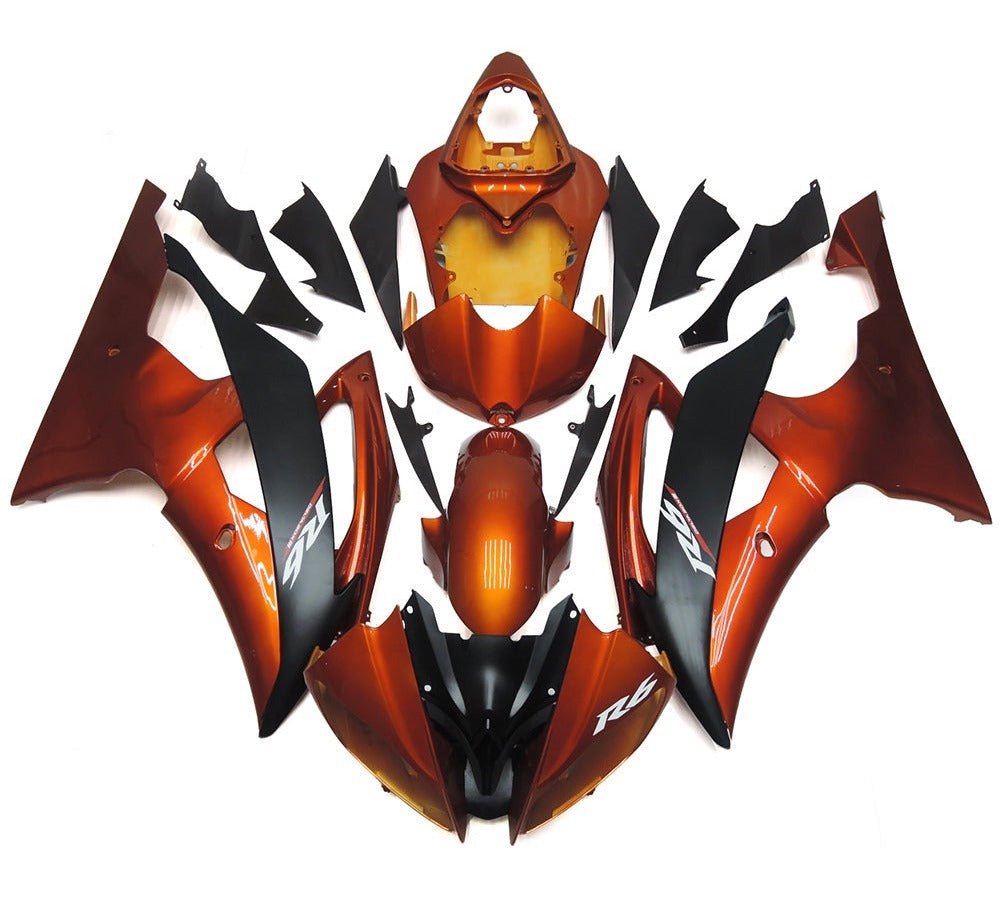 Yamaha R6 (2008-2016) Dark Candy Orange, Matte Black Fairings at KingsMotorcycleFairings.com