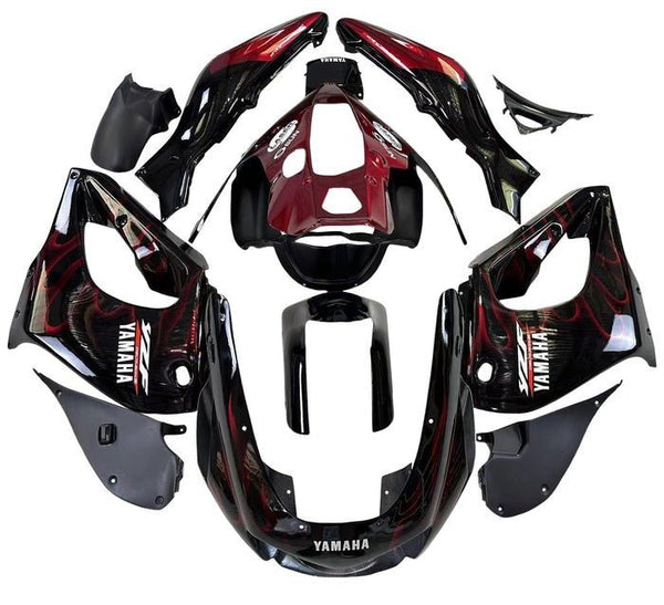 Yamaha YZF1000R Thunderace Fairings (1996-2007) Black, Dark Red Flames at KingsMotorcycleFairings.com