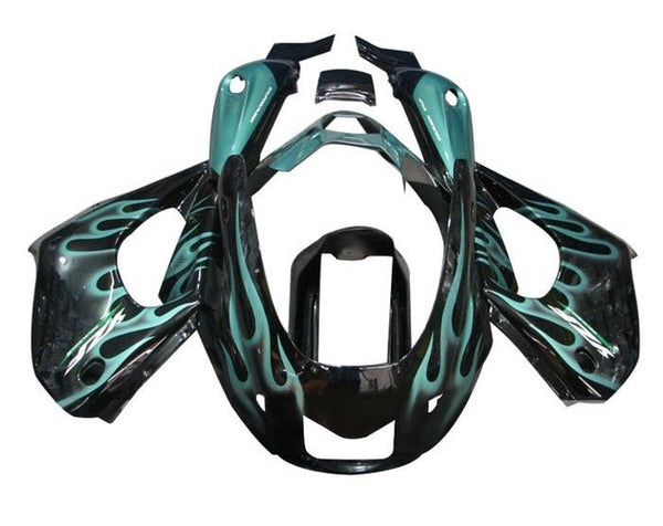 Yamaha YZF1000R Thunderace Fairings (1996-2007) Black, Teal Flames at KingsMotorcycleFairings.com