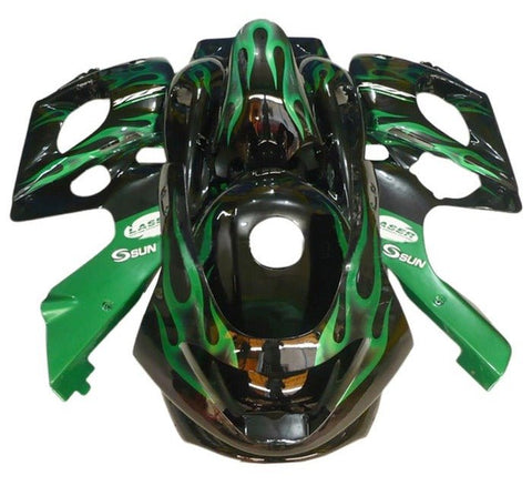 Yamaha YZF600R Thundercat (1998-2007) Black, Dark Green Flames at KingsMotorcycleFairings.com