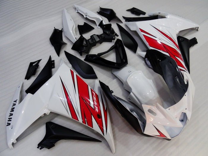Yamaha FZ6R Fairings (2009-2015) White, Red Angles from KingsMotorcycleFairings.com