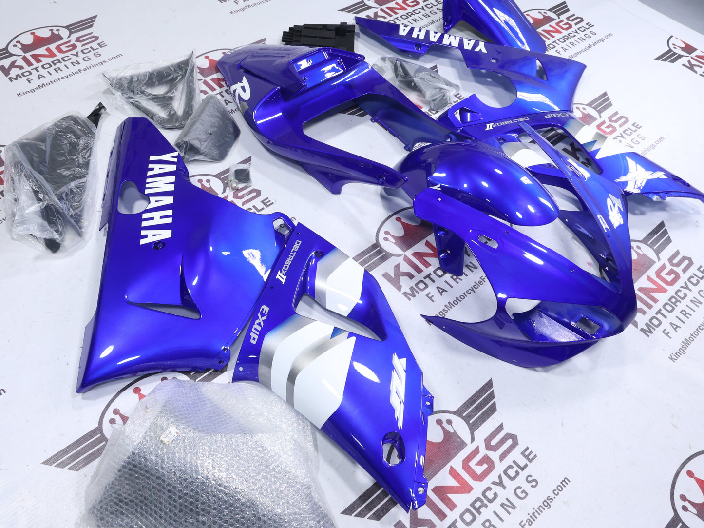Yamaha R1 Fairing Kit (2000-2001) Blue, White, Gray from KingsMotorcycleFairings.com