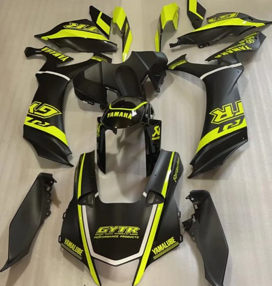 Yamaha R1 Fairing Kit (2020-2025) Matte Black, Neon Yellow at KingsMotorcycleFairings.com