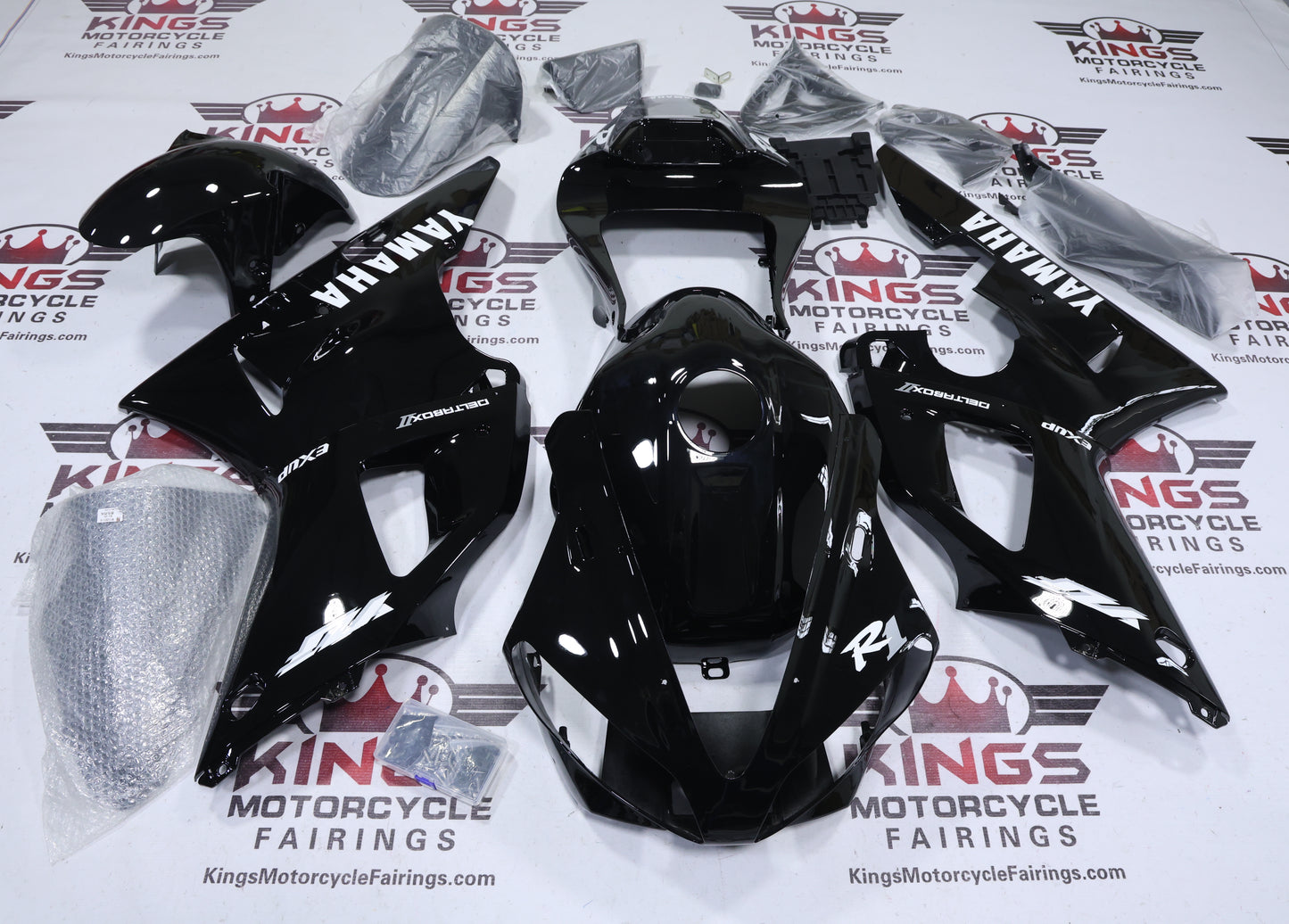 Yamaha R1 Fairing Set (2000-2001) Black, White at KingsMotorcycleFairings.com