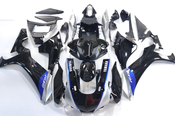 Yamaha R1 Fairing Set (2020-2025) Black, Silver, Blue Stripe at KingsMotorcycleFairings.com