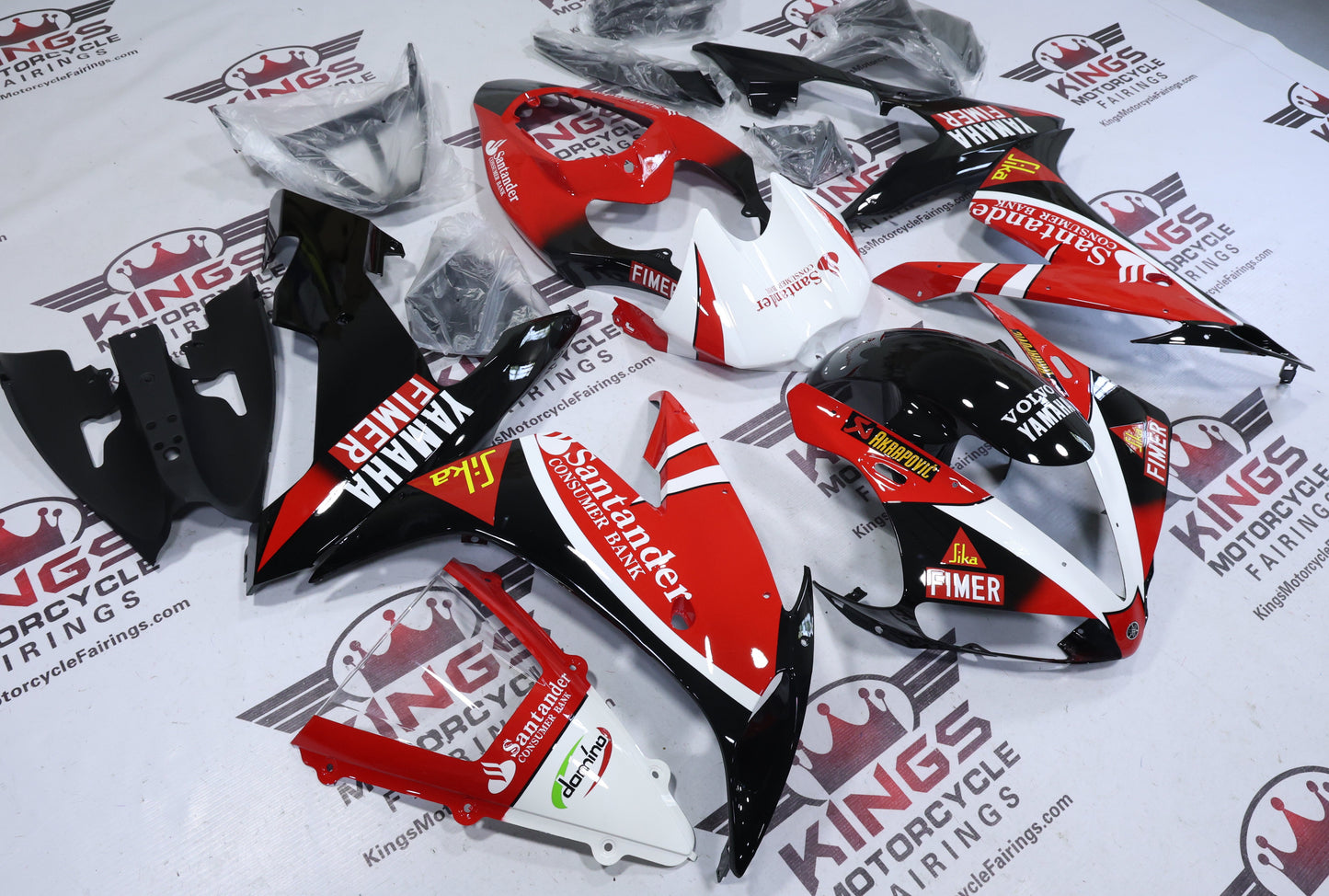 Yamaha R1 Fairings (2004-2006) Red, Black, White Santander at KingsMotorcycleFairings.com