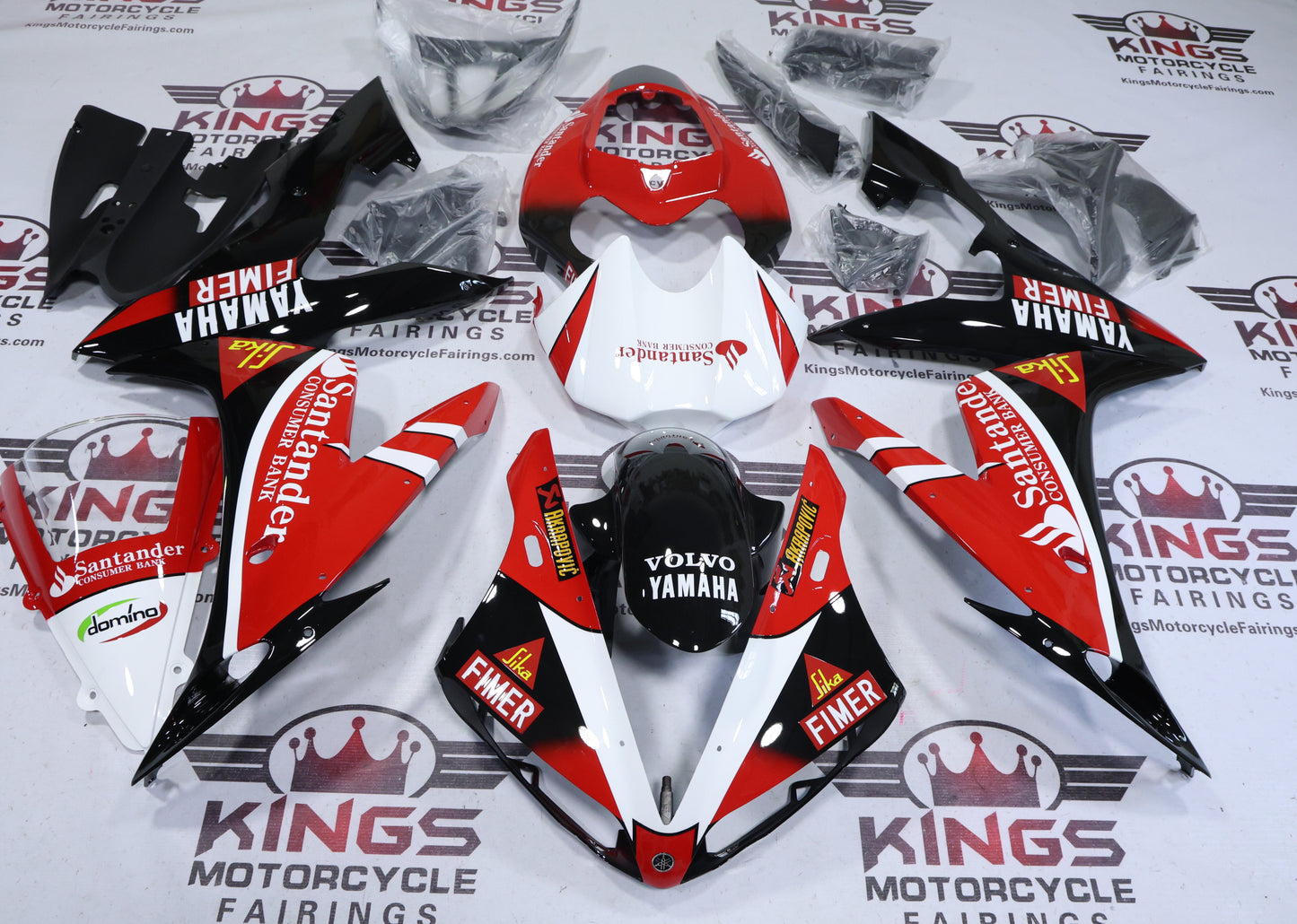 Yamaha R1 Fairings (2004-2006) Red, Black, White Santander from KingsMotorcycleFairings.com