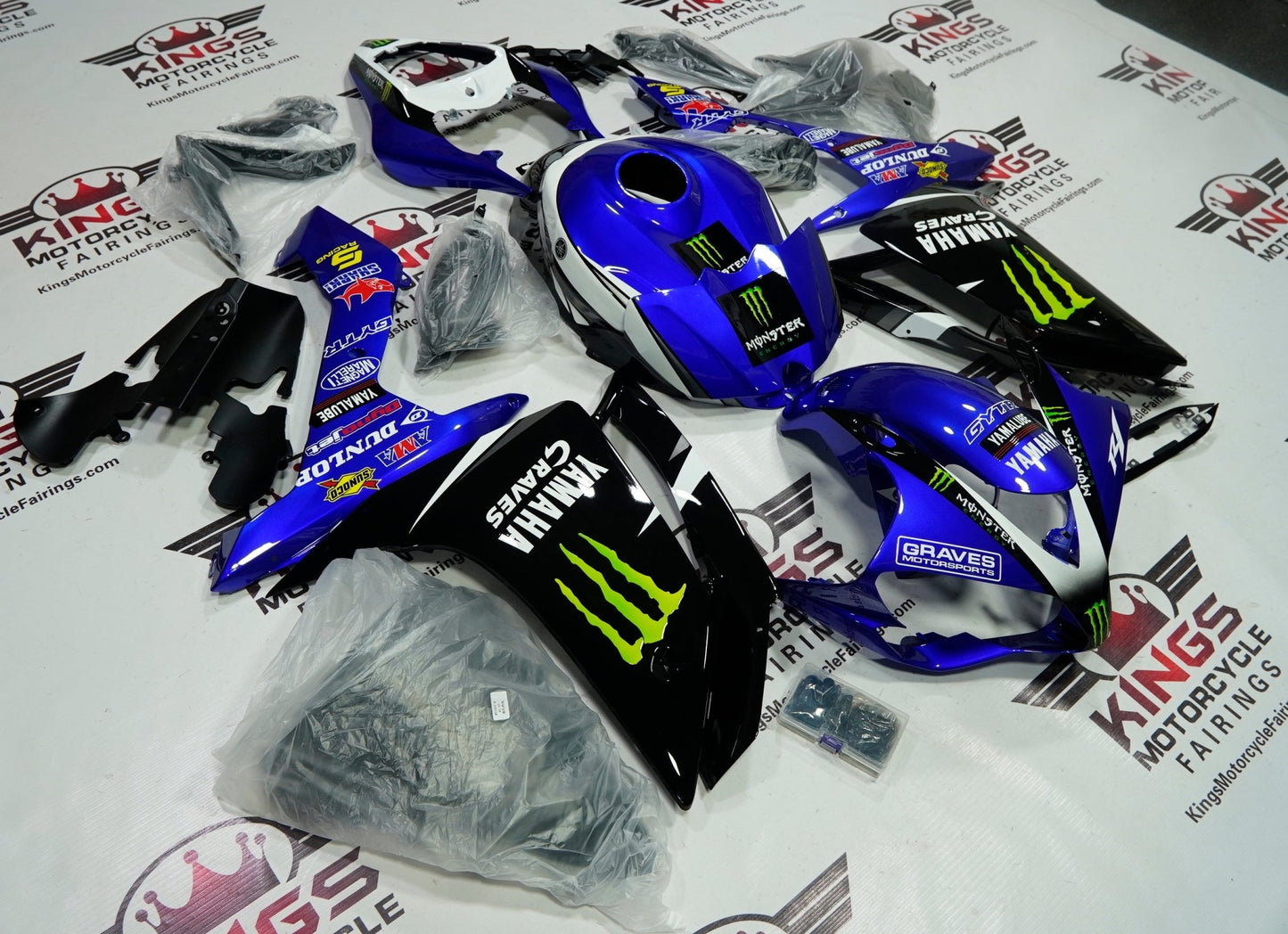 Yamaha R1 Fairings (2007-2008) Monster Blue & Black at KingsMotorcycleFairings.com