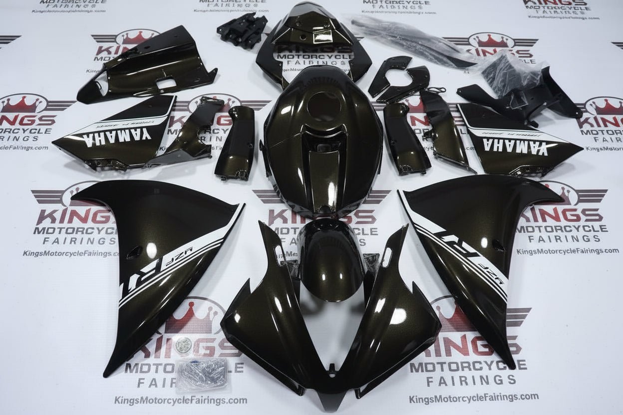 Yamaha R1 Fairings (2012-2014) Black, White Stripe at KingsMotorcycleFairings.com